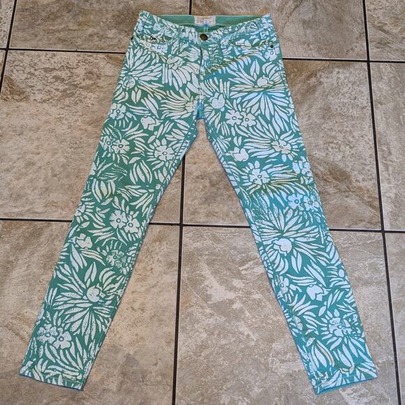 DVF x Current/Elliott Womens Sz 26-0 Jeans Painted Skinny Mint Floral High Waist - Picture 1 of 10